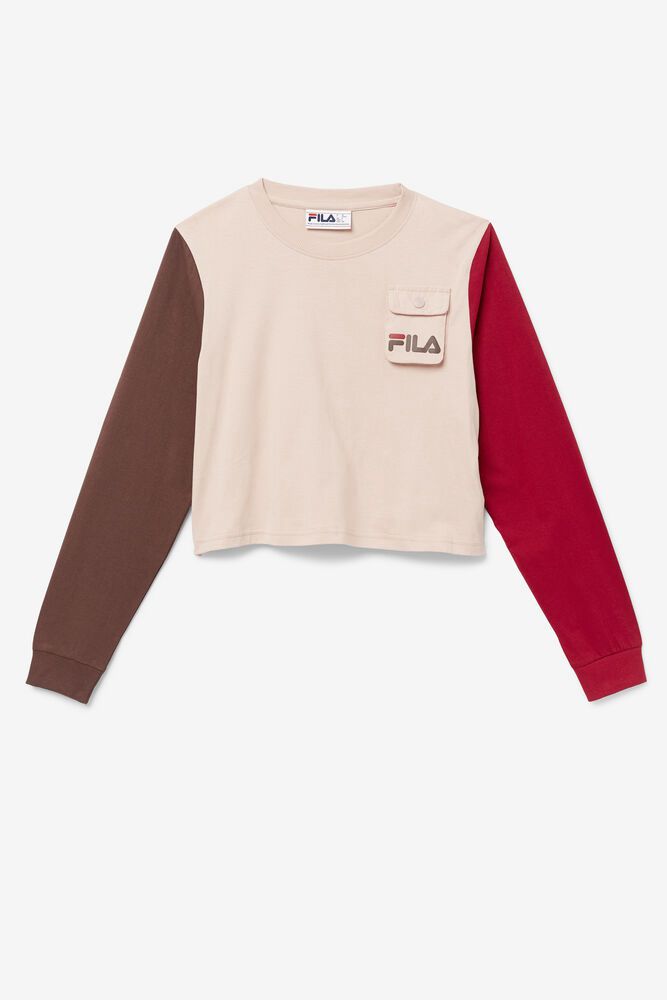 Fila Tanika Long Sleeve Cropped Rose T-Shirt Womens - NZ 18395-JXUC